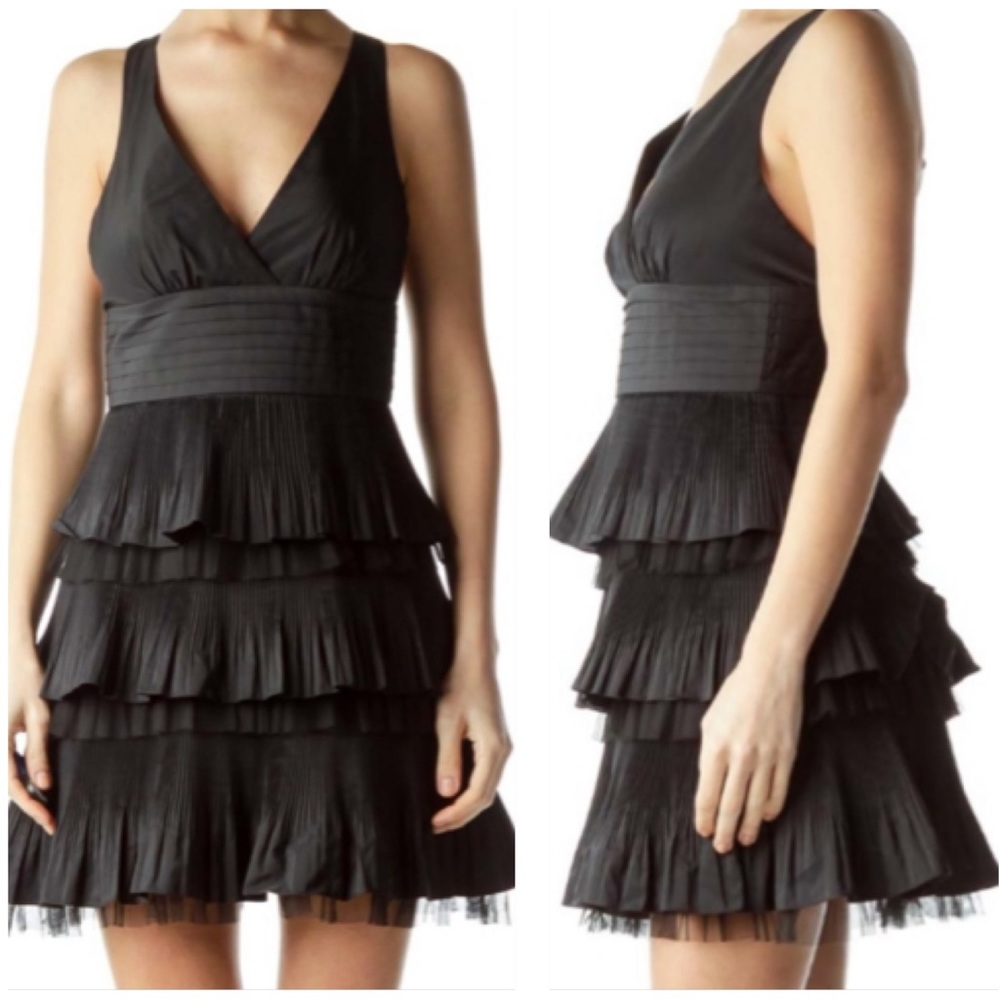 BCBGMaxAzria Black Tiered Taffeta Dress Size 6